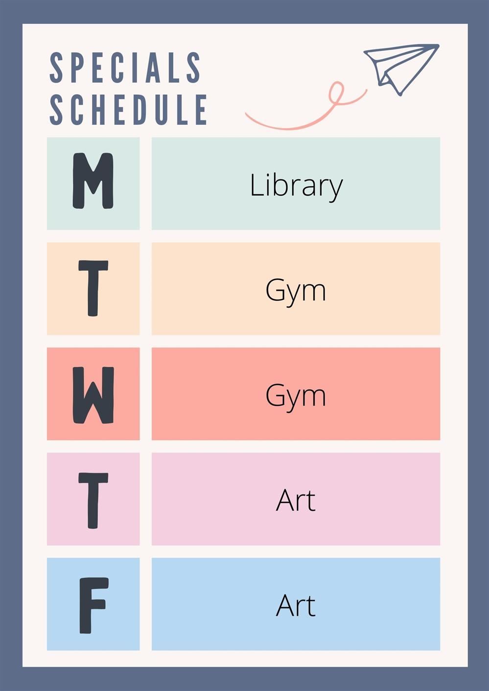 Specials Schedule 